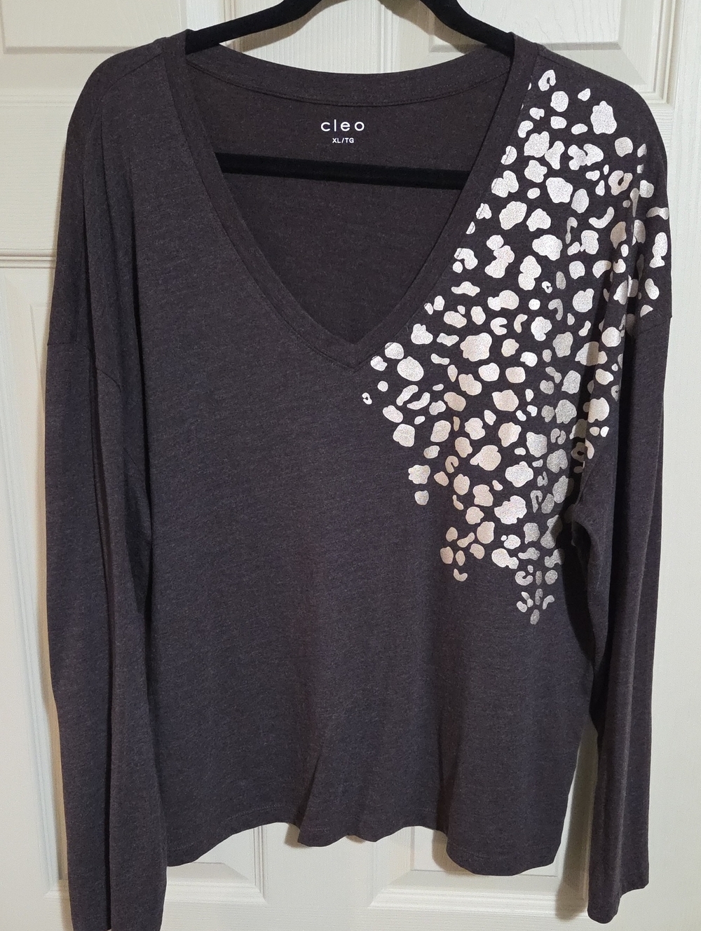 Cleo Brown V-Neck Long Sleeve Top with Gold Spot Print